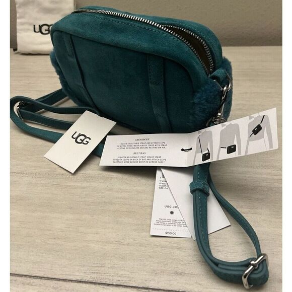 UGG Janey II Suede & Shearling Green Crossbody Bag purse - Picture 6 of 13